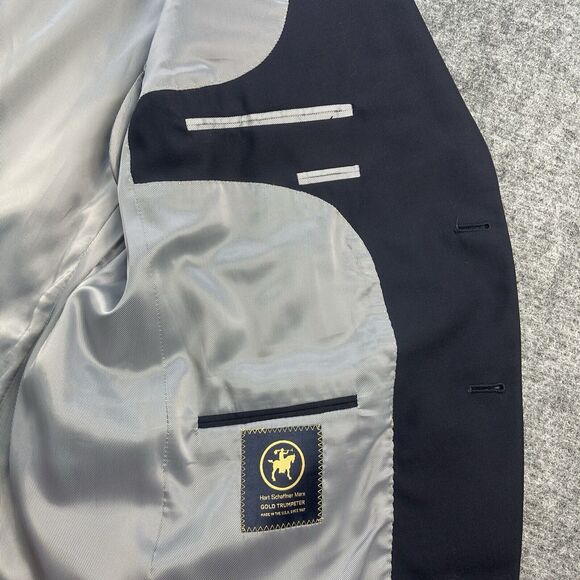 Hart Schaffner Marx Blazer Mens 48R Navy Blue Made in USA Suit Jacket Sport Coat - Picture 6 of 16